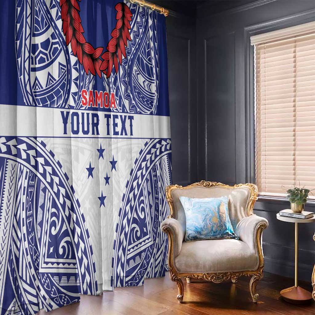 Personalised Toa Samoa Rugby Spirit Window Curtain White Samoan Tribal Pattern - Polynesian Pride