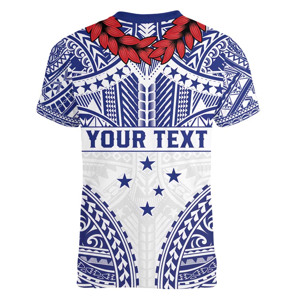 Personalised Toa Samoa Rugby Spirit Women V-Neck T-Shirt White Samoan Tribal Pattern - Polynesian Pride