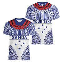 Personalised Toa Samoa Rugby Spirit Women V-Neck T-Shirt White Samoan Tribal Pattern - Polynesian Pride