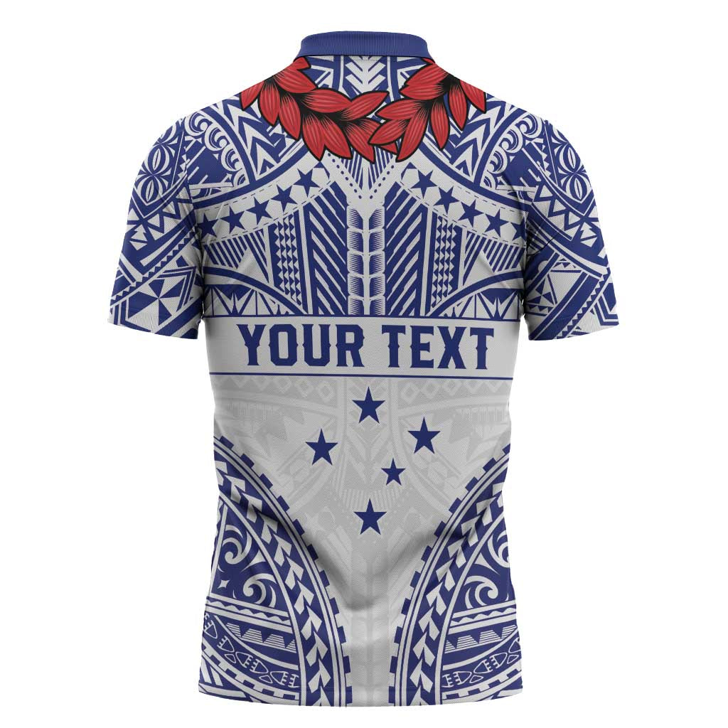 Personalised Toa Samoa Rugby Spirit Zipper Polo Shirt White Samoan Tribal Pattern - Polynesian Pride