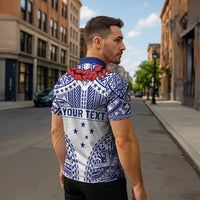 Personalised Toa Samoa Rugby Spirit Zipper Polo Shirt White Samoan Tribal Pattern - Polynesian Pride