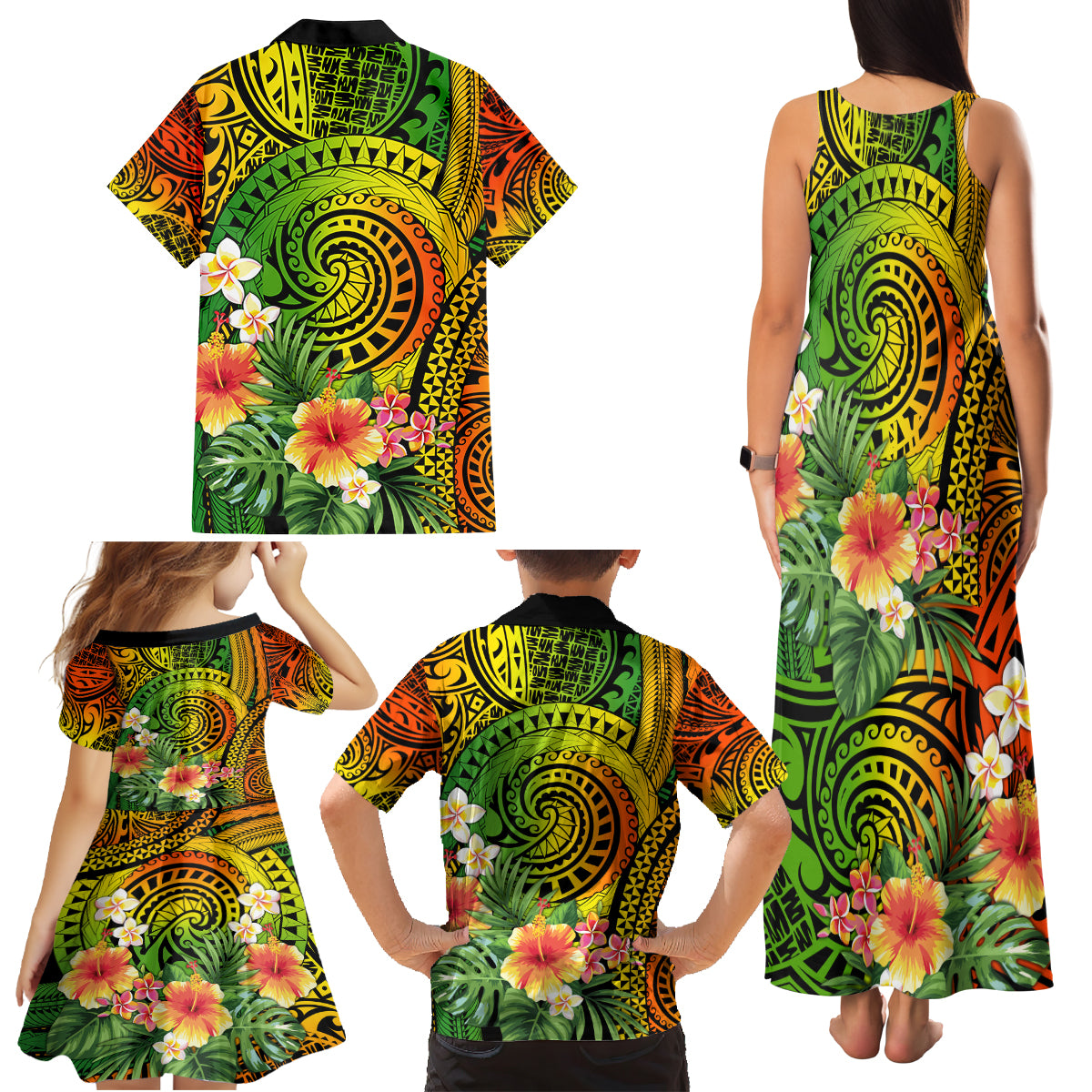 Polynesia Family Matching Tank Maxi Dress and Hawaiian Shirt Pasifika Tribal with Tropical Flowers LT9 - Polynesian Pride