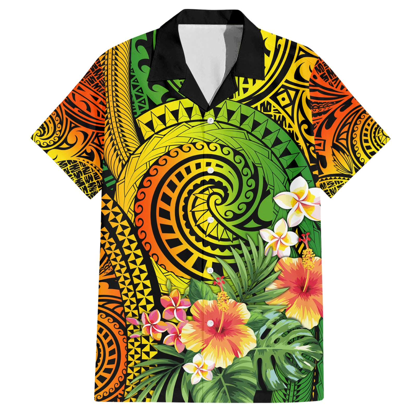 Polynesia Hawaiian Shirt Pasifika Tribal with Tropical Flowers LT9 Reggae - Polynesian Pride