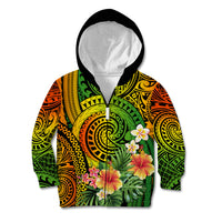 Polynesia Kid Hoodie Pasifika Tribal with Tropical Flowers LT9 Zip Hoodie Reggae - Polynesian Pride