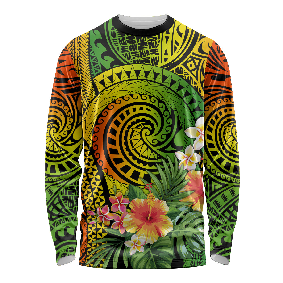 Polynesia Long Sleeve Shirt Pasifika Tribal with Tropical Flowers LT9 Unisex Reggae - Polynesian Pride