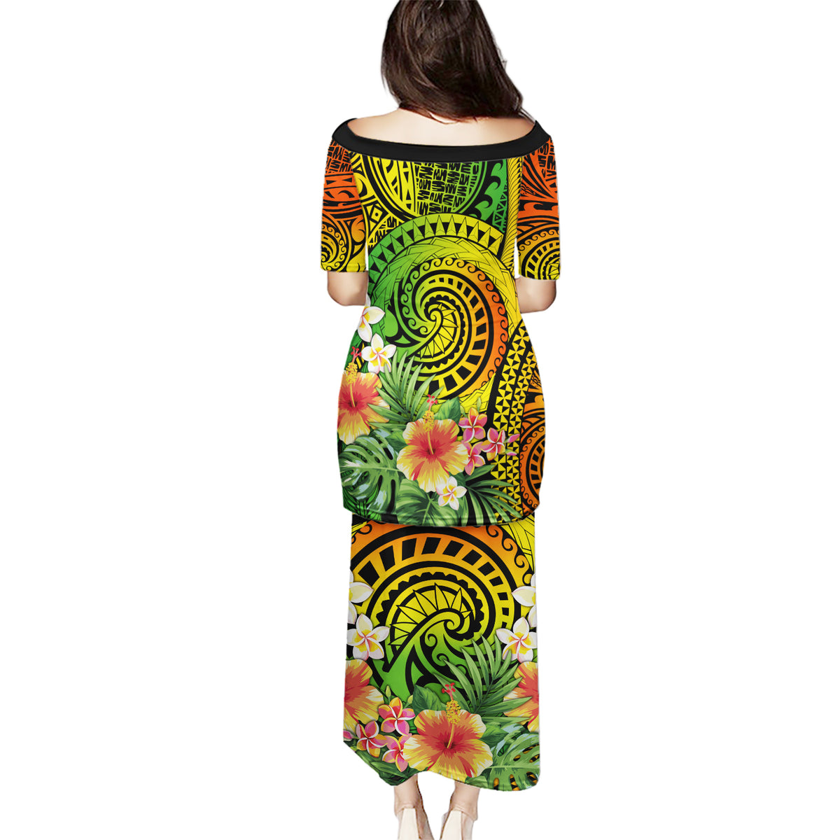 Polynesia Puletasi Pasifika Tribal with Tropical Flowers LT9 - Polynesian Pride