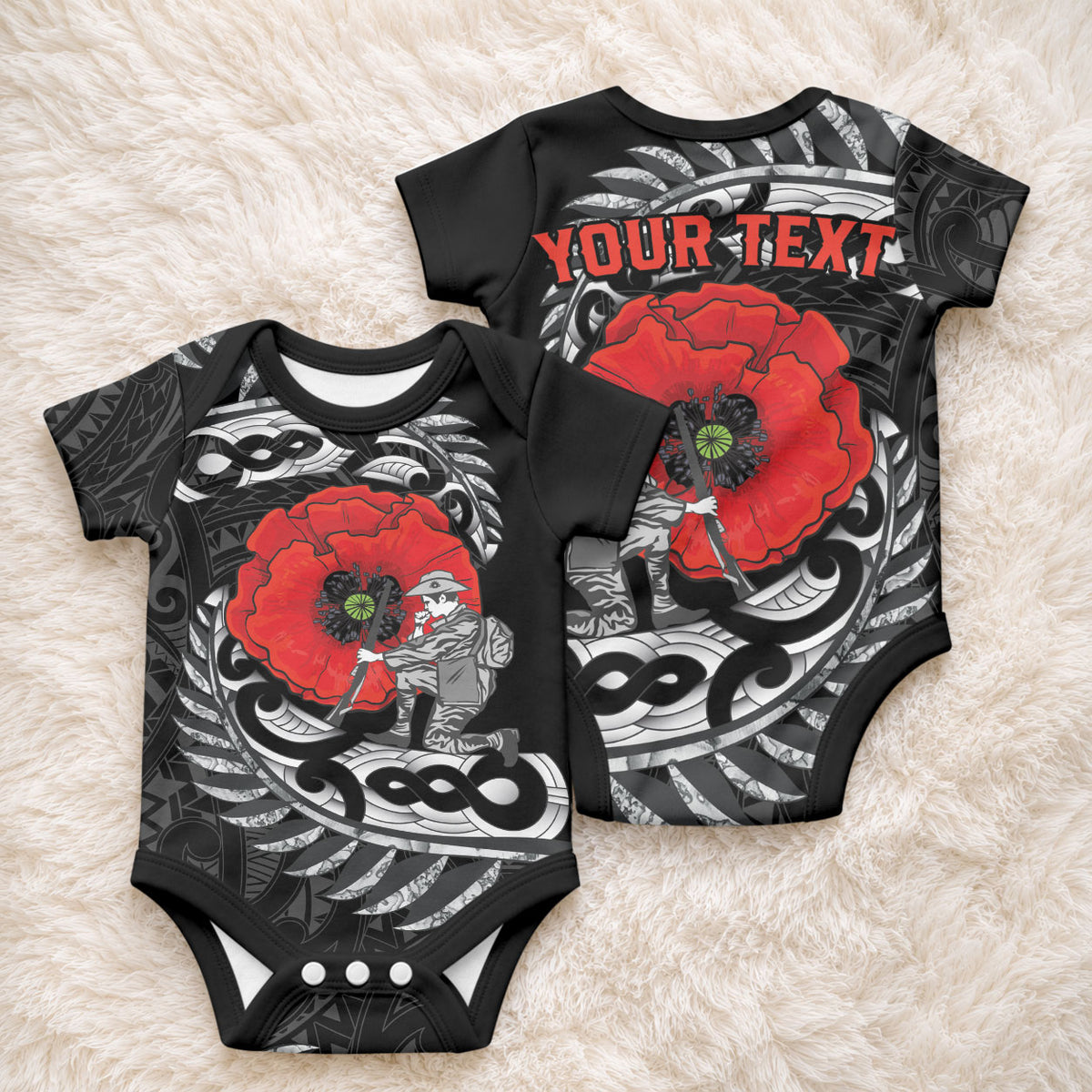 ANZAC Day Aotearoa Silver Fern Maori Personalised Baby Onesie LT9 - Polynesian Pride