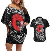 ANZAC Day Aotearoa Silver Fern Maori Personalised Couples Matching Off Shoulder Short Dress and Hawaiian Shirt