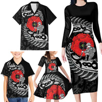 ANZAC Day Aotearoa Silver Fern Maori Personalised Family Matching Long Sleeve Bodycon Dress and Hawaiian Shirt LT9 - Polynesian Pride