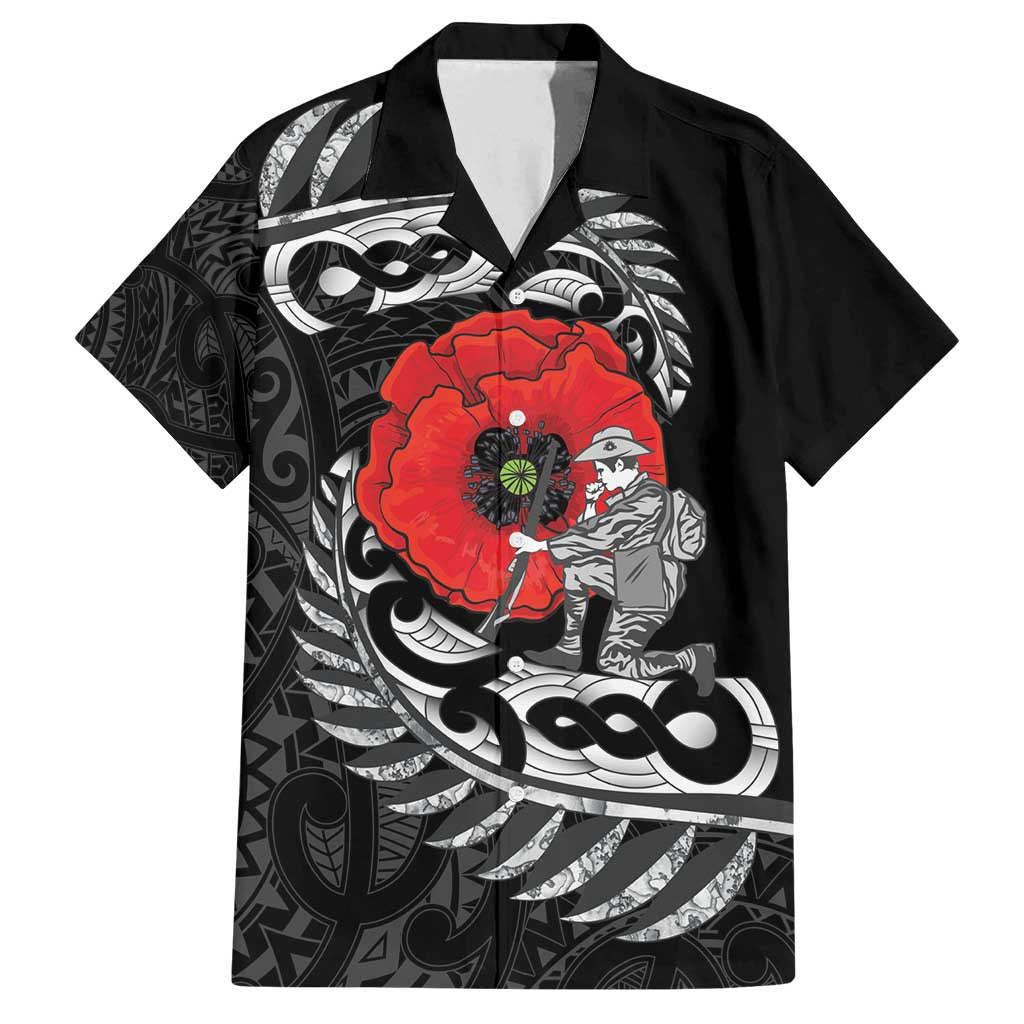 ANZAC Day Aotearoa Silver Fern Maori Personalised Family Matching Long Sleeve Bodycon Dress and Hawaiian Shirt LT9 Dad's Shirt - Short Sleeve Black - Polynesian Pride