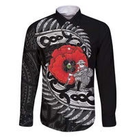 ANZAC Day Aotearoa Silver Fern Maori Personalised Family Matching Mermaid Dress and Hawaiian Shirt LT9 Dad's Shirt - Long Sleeve Black - Polynesian Pride