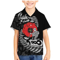 ANZAC Day Aotearoa Silver Fern Maori Personalised Family Matching Mermaid Dress and Hawaiian Shirt LT9 Son's Shirt Black - Polynesian Pride