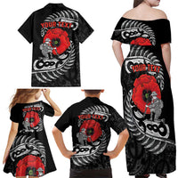 ANZAC Day Aotearoa Silver Fern Maori Personalised Family Matching Off Shoulder Maxi Dress and Hawaiian Shirt
