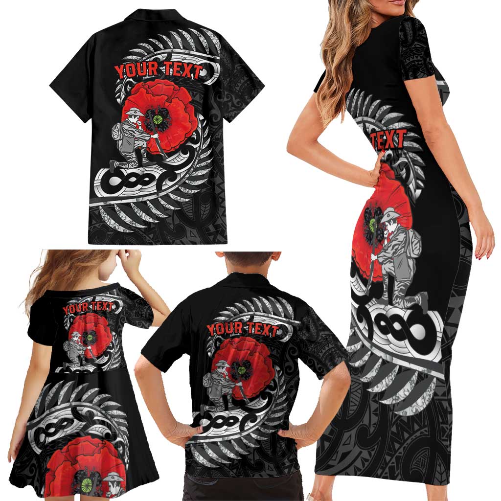 ANZAC Day Aotearoa Silver Fern Maori Personalised Family Matching Short Sleeve Bodycon Dress and Hawaiian Shirt LT9 - Polynesian Pride