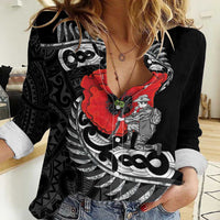 ANZAC Day Aotearoa Silver Fern Maori Personalised Women Casual Shirt LT9 Female Black - Polynesian Pride
