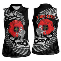 ANZAC Day Aotearoa Silver Fern Maori Personalised Women Sleeveless Polo Shirt
