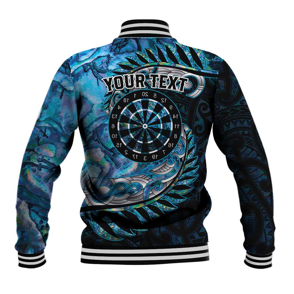 New Zealand Darts Personalised Baseball Jacket Aotearoa Silver Fern Blue Papua Shell Spirit