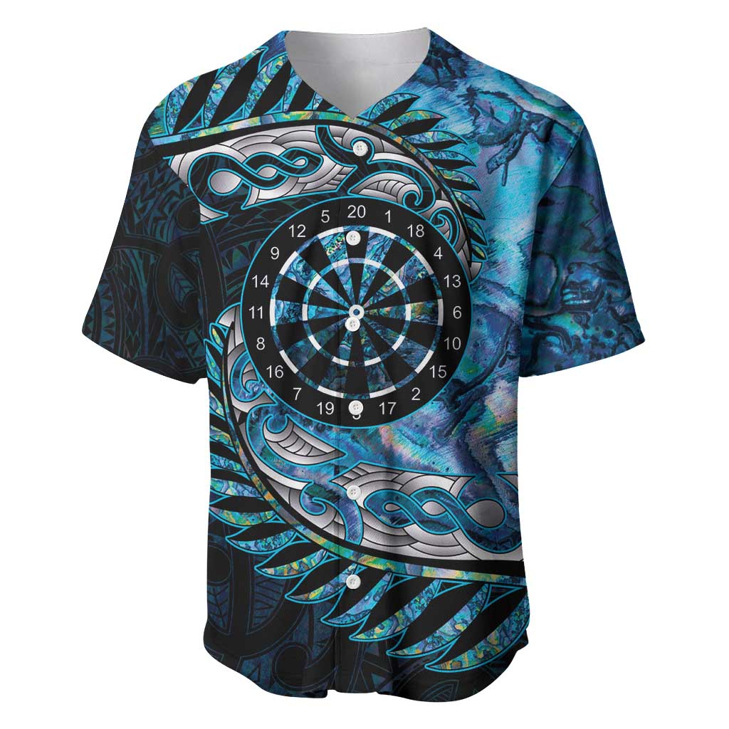New Zealand Darts Personalised Baseball Jersey Aotearoa Silver Fern Blue Papua Shell Spirit