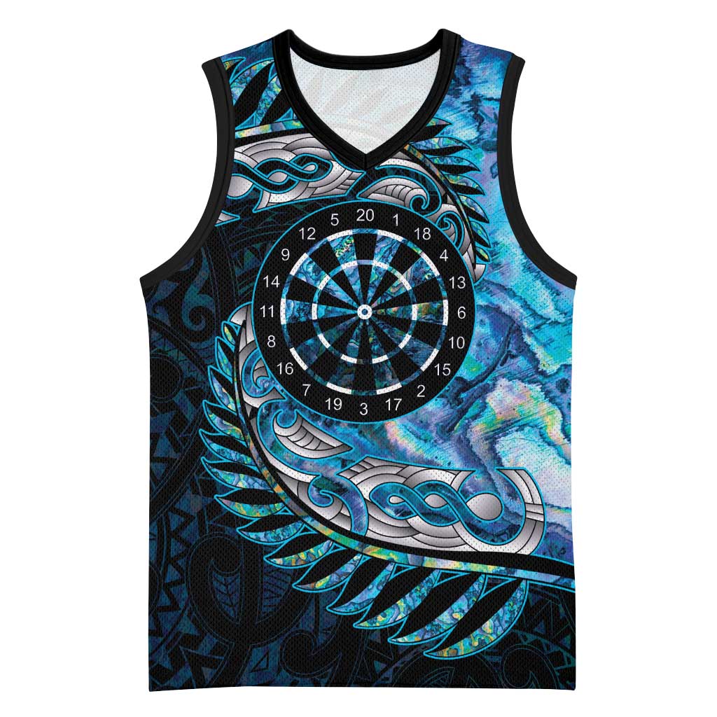 New Zealand Darts Personalised Basketball Jersey Aotearoa Silver Fern Blue Papua Shell Spirit - Polynesian Pride