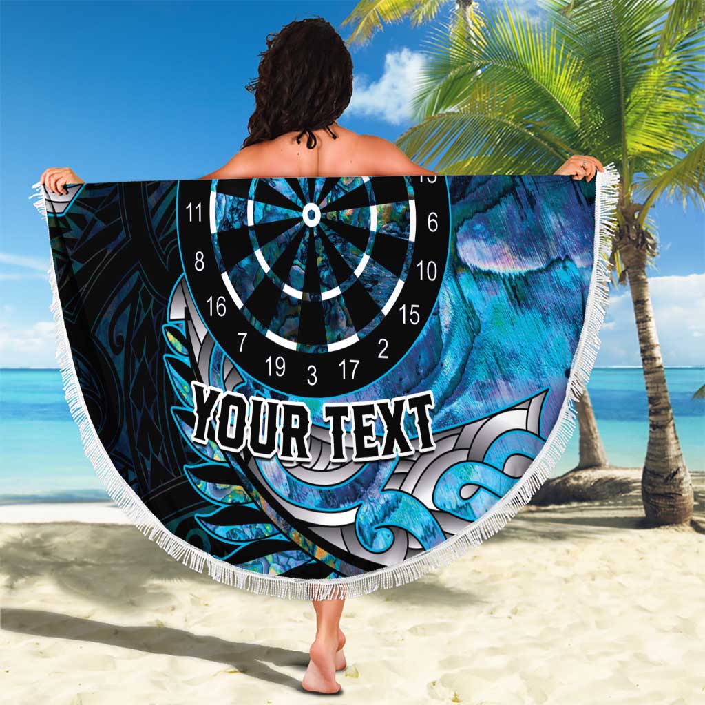 New Zealand Darts Personalised Beach Blanket Aotearoa Silver Fern Blue Papua Shell Spirit