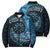 New Zealand Darts Personalised Bomber Puffer Jacket Aotearoa Silver Fern Blue Papua Shell Spirit - Polynesian Pride
