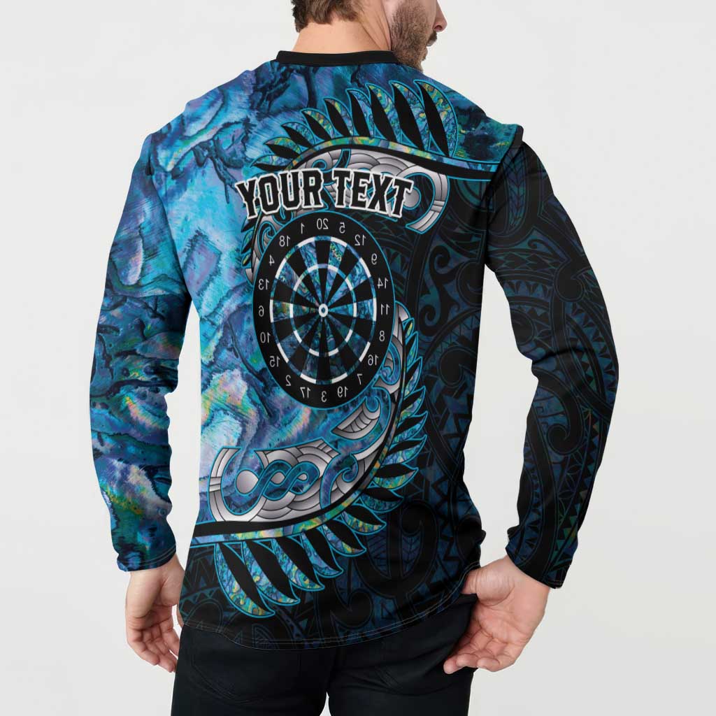New Zealand Darts Personalised Button Sweatshirt Aotearoa Silver Fern Blue Papua Shell Spirit