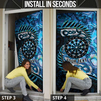 New Zealand Darts Personalised Door Cover Aotearoa Silver Fern Blue Papua Shell Spirit - Polynesian Pride