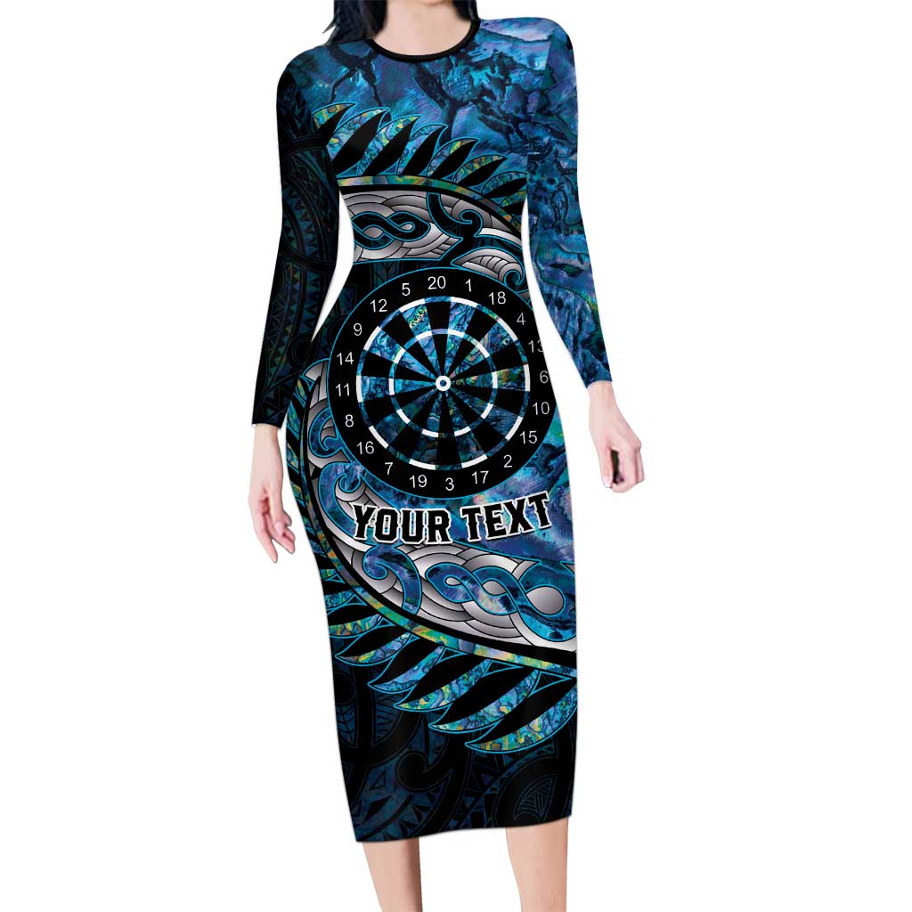 New Zealand Darts Personalised Family Matching Long Sleeve Bodycon Dress and Hawaiian Shirt Aotearoa Silver Fern Blue Papua Shell Spirit
