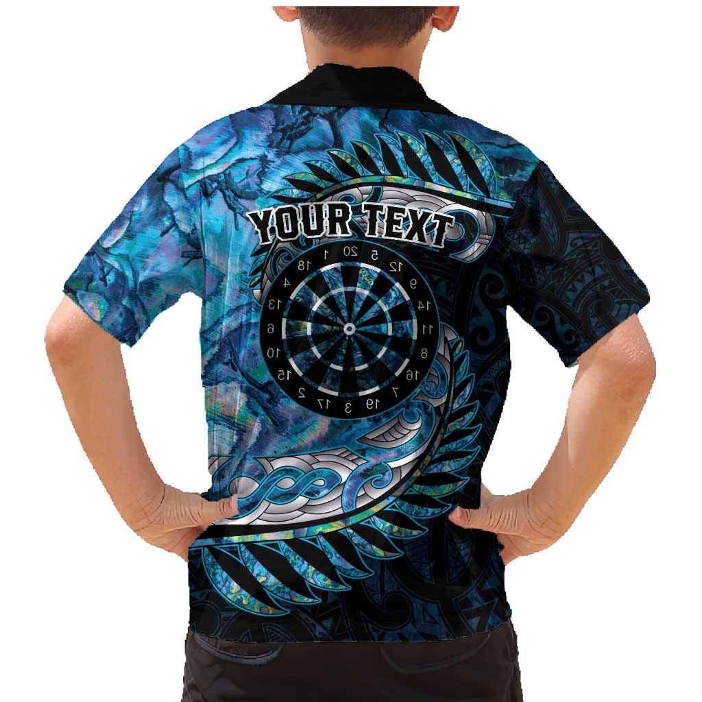 New Zealand Darts Personalised Family Matching Mermaid Dress and Hawaiian Shirt Aotearoa Silver Fern Blue Papua Shell Spirit