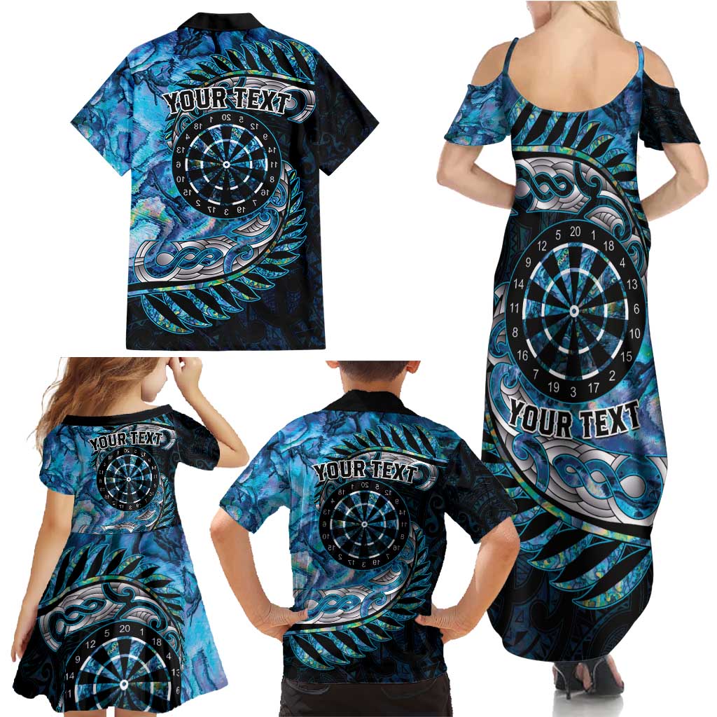 New Zealand Darts Personalised Family Matching Summer Maxi Dress and Hawaiian Shirt Aotearoa Silver Fern Blue Papua Shell Spirit