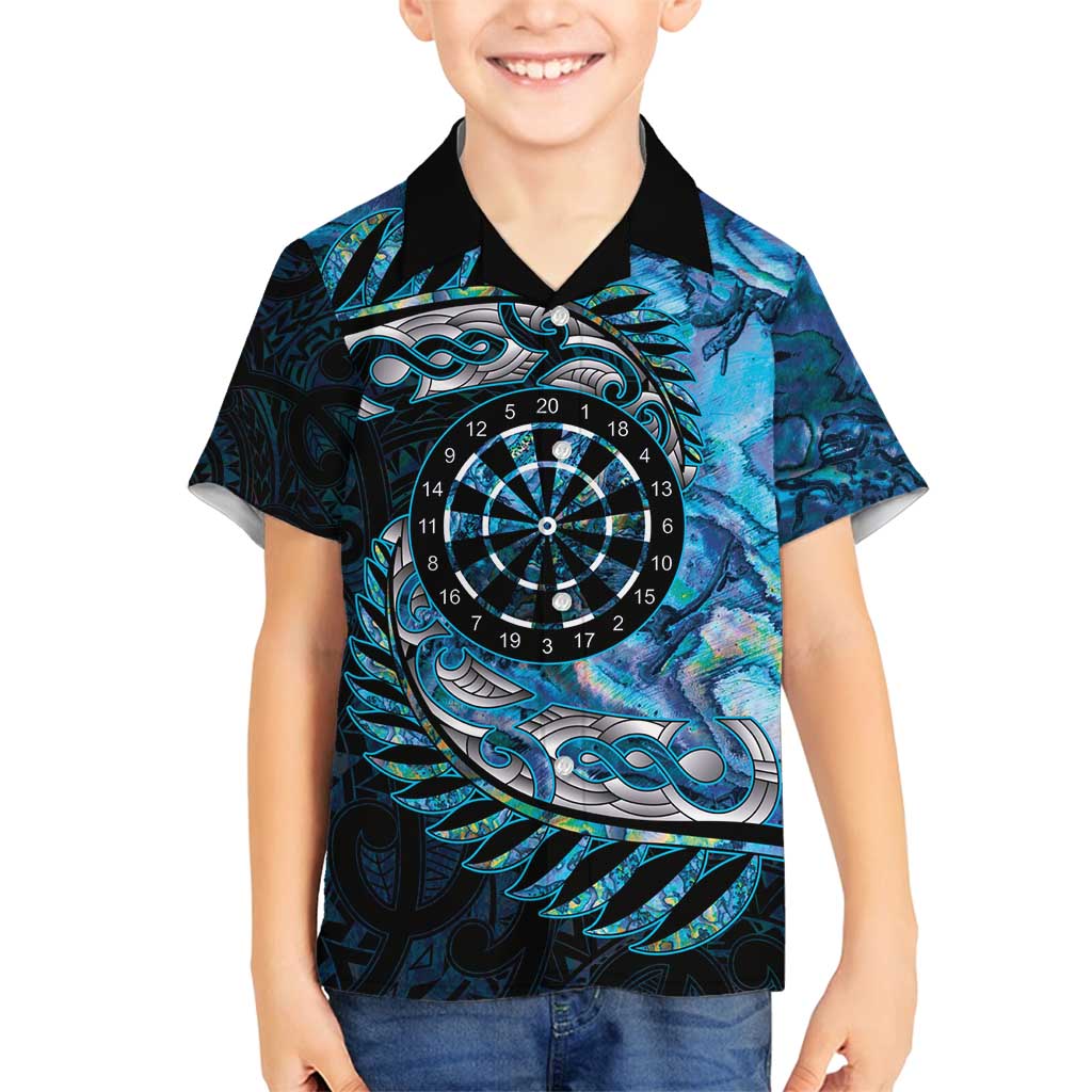 New Zealand Darts Personalised Family Matching Summer Maxi Dress and Hawaiian Shirt Aotearoa Silver Fern Blue Papua Shell Spirit