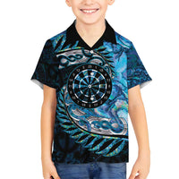 New Zealand Darts Personalised Family Matching Tank Maxi Dress and Hawaiian Shirt Aotearoa Silver Fern Blue Papua Shell Spirit