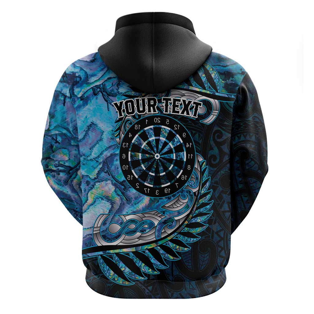 New Zealand Darts Personalised Hoodie Aotearoa Silver Fern Blue Papua Shell Spirit