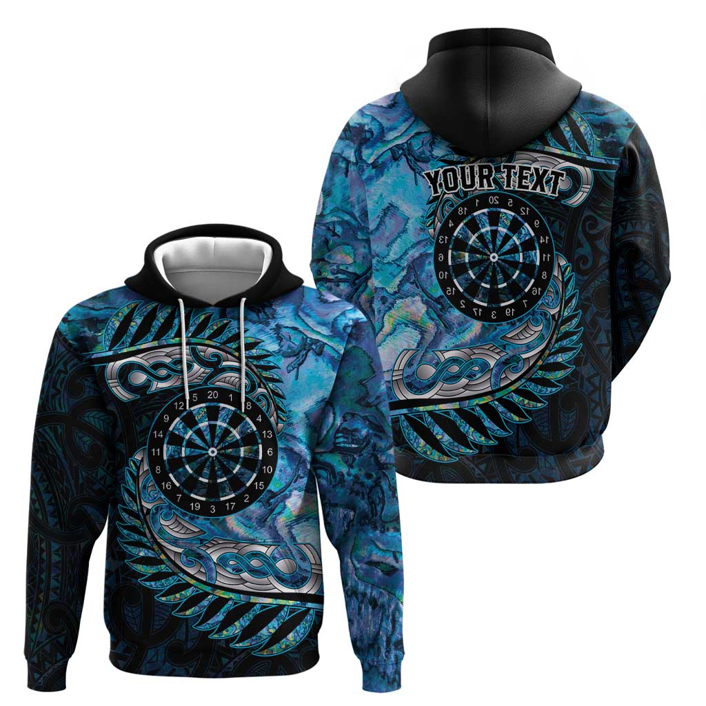 New Zealand Darts Personalised Hoodie Aotearoa Silver Fern Blue Papua Shell Spirit