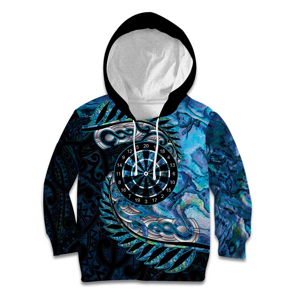 New Zealand Darts Personalised Kid Hoodie Aotearoa Silver Fern Blue Papua Shell Spirit
