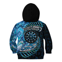 New Zealand Darts Personalised Kid Hoodie Aotearoa Silver Fern Blue Papua Shell Spirit