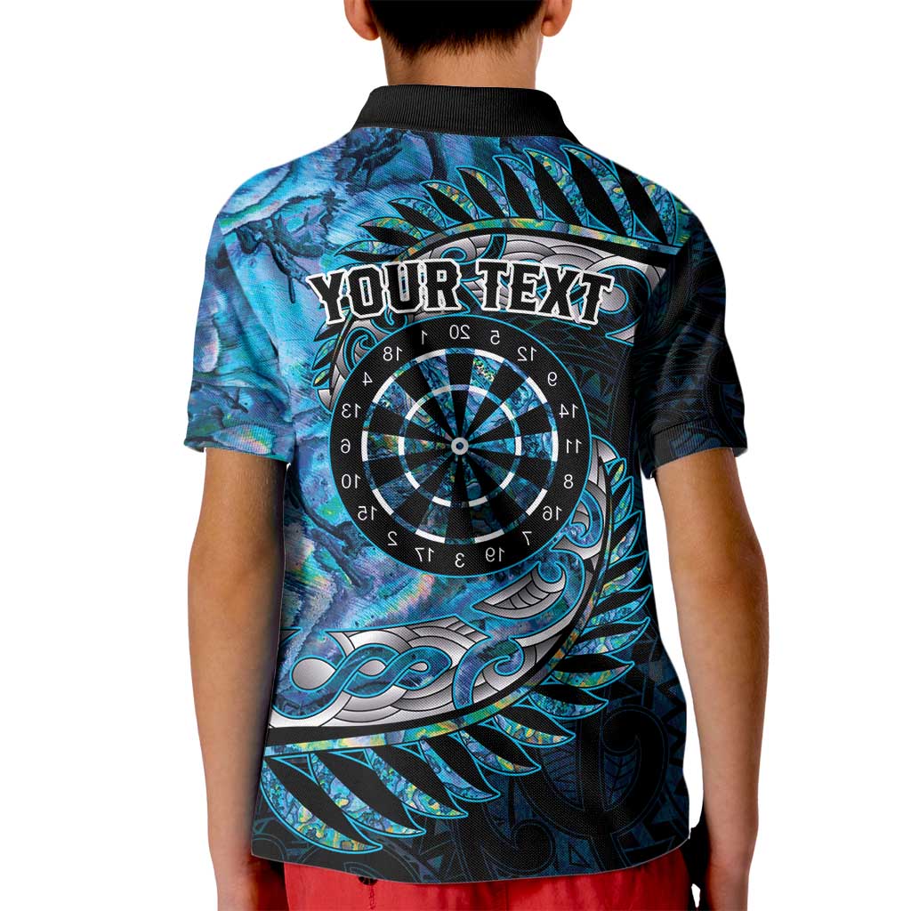 New Zealand Darts Personalised Kid Polo Shirt Aotearoa Silver Fern Blue Papua Shell Spirit
