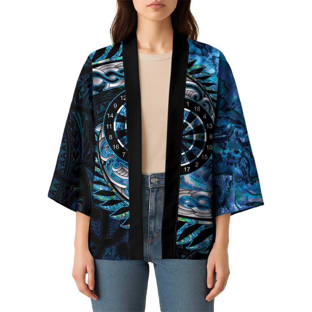 New Zealand Darts Personalised Kimono Aotearoa Silver Fern Blue Papua Shell Spirit - Polynesian Pride