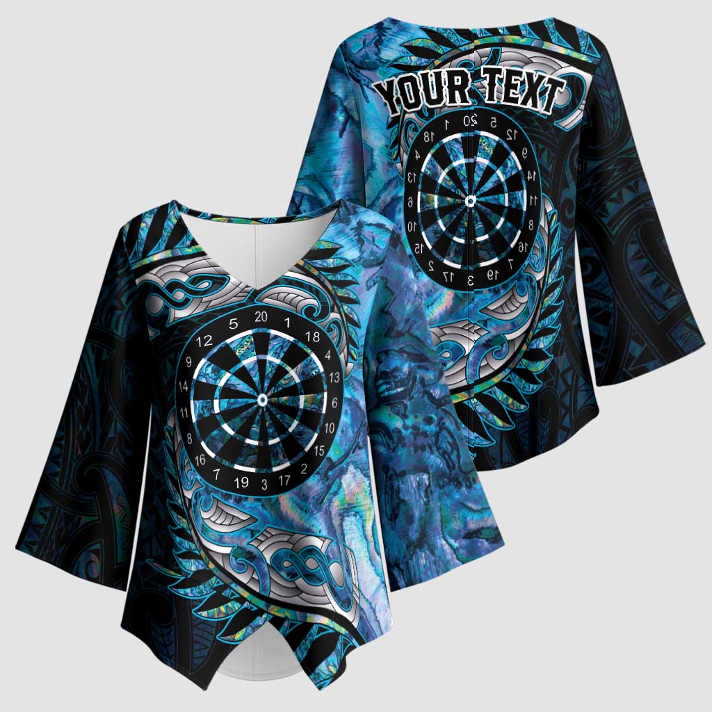 New Zealand Darts Personalised Kimono Sleeve Blouse Aotearoa Silver Fern Blue Papua Shell Spirit - Polynesian Pride