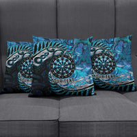 New Zealand Darts Personalised Pillow Cover Aotearoa Silver Fern Blue Papua Shell Spirit - Polynesian Pride