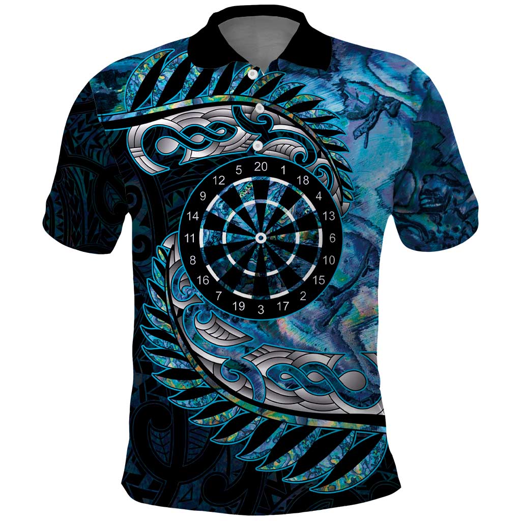 New Zealand Darts Personalised Polo Shirt Aotearoa Silver Fern Blue Papua Shell Spirit LT9 Blue - Polynesian Pride