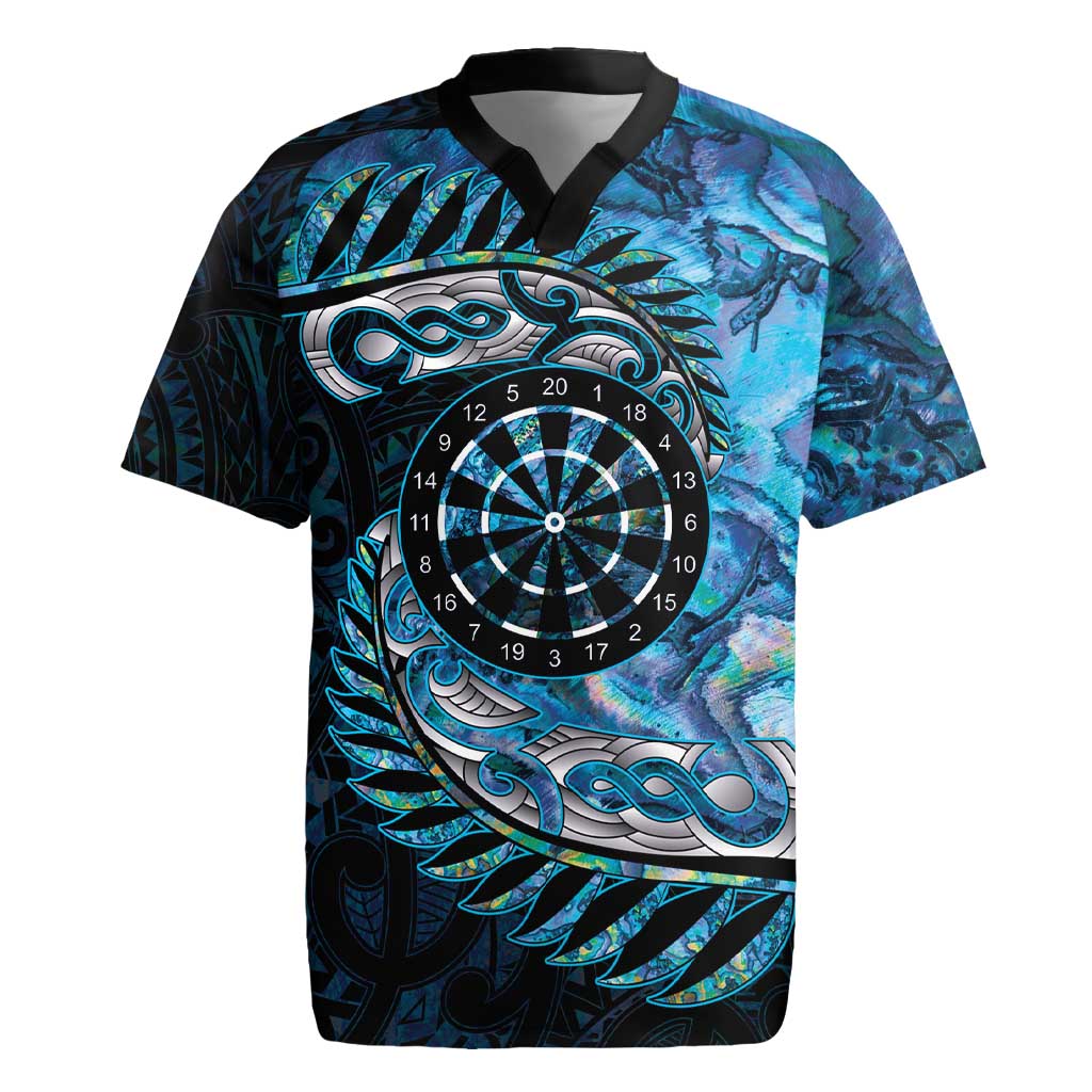 New Zealand Darts Personalised Rugby Jersey Aotearoa Silver Fern Blue Papua Shell Spirit