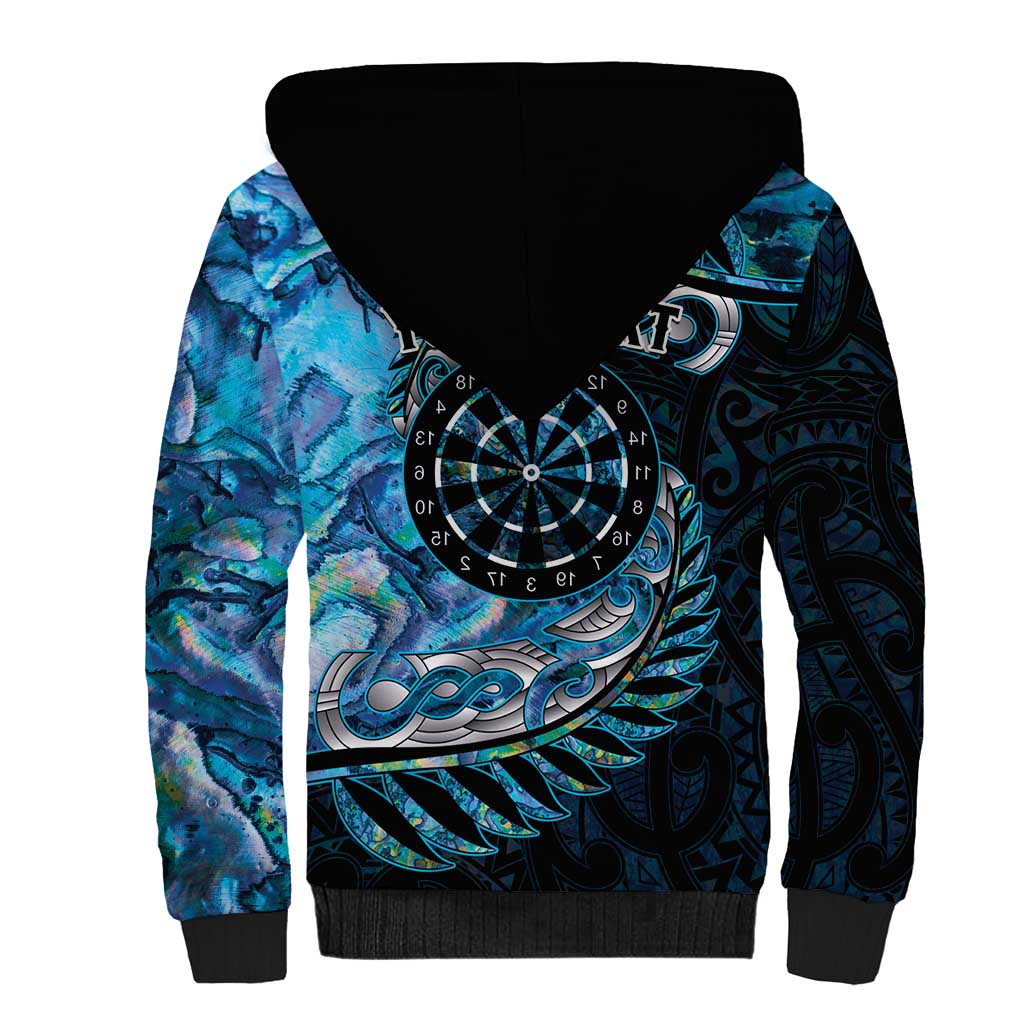New Zealand Darts Personalised Sherpa Hoodie Aotearoa Silver Fern Blue Papua Shell Spirit