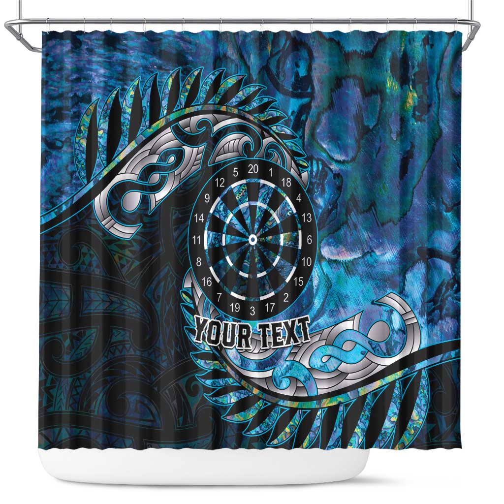 New Zealand Darts Personalised Shower Curtain Aotearoa Silver Fern Blue Papua Shell Spirit