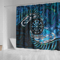 New Zealand Darts Personalised Shower Curtain Aotearoa Silver Fern Blue Papua Shell Spirit