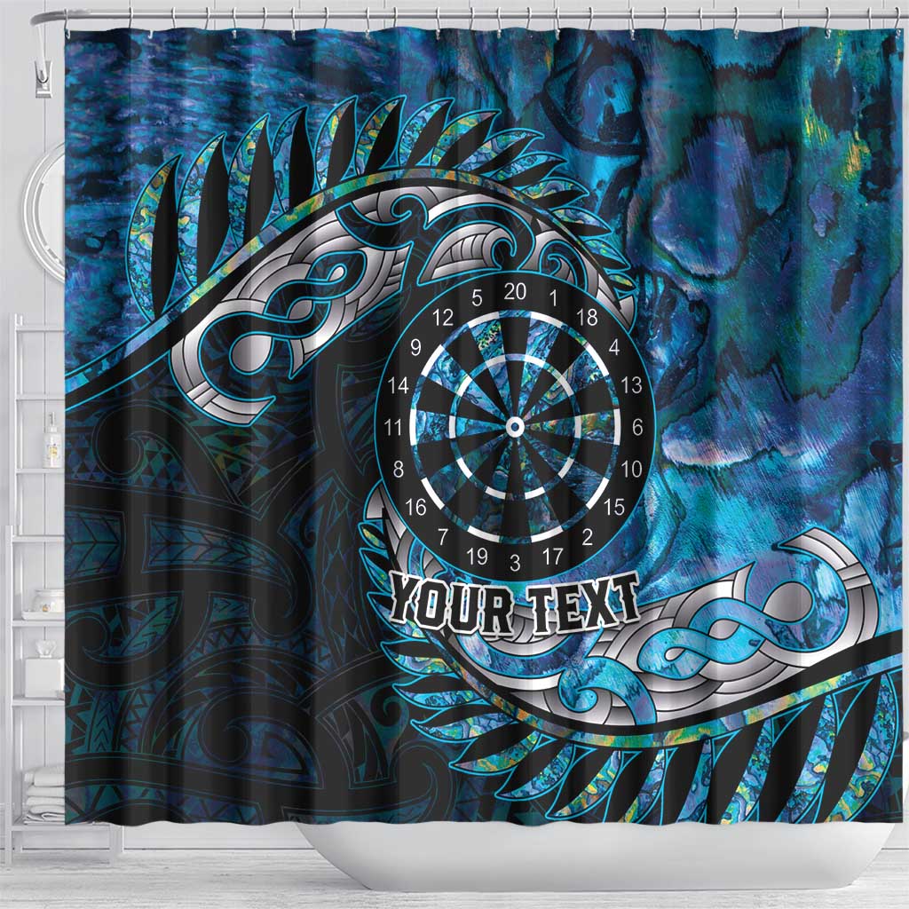 New Zealand Darts Personalised Shower Curtain Aotearoa Silver Fern Blue Papua Shell Spirit