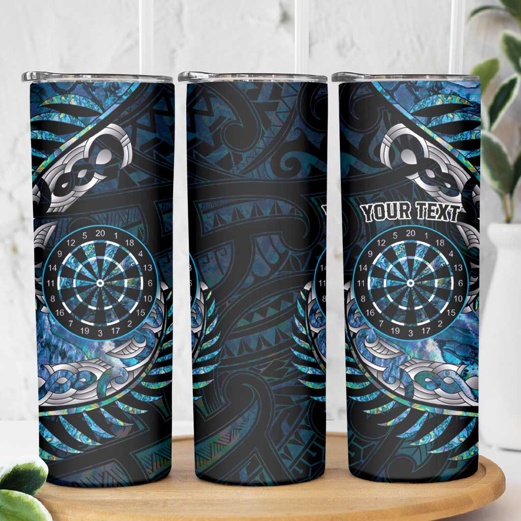 New Zealand Darts Personalised Skinny Tumbler Aotearoa Silver Fern Blue Papua Shell Spirit