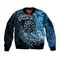 New Zealand Darts Personalised Sleeve Zip Bomber Jacket Aotearoa Silver Fern Blue Papua Shell Spirit