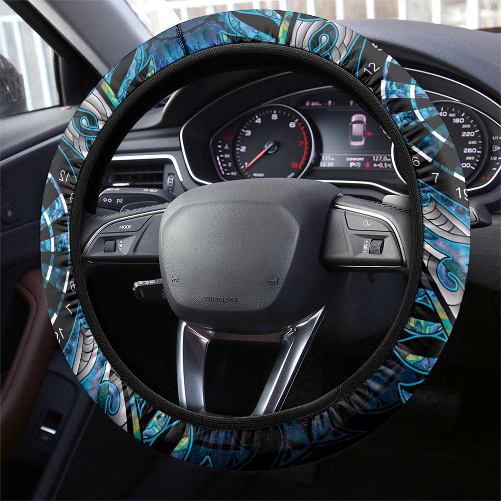 New Zealand Darts Steering Wheel Cover Aotearoa Silver Fern Blue Papua Shell Spirit