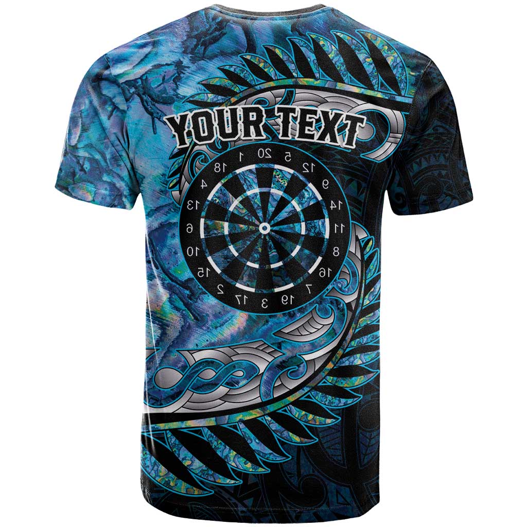 New Zealand Darts Personalised T Shirt Aotearoa Silver Fern Blue Papua Shell Spirit